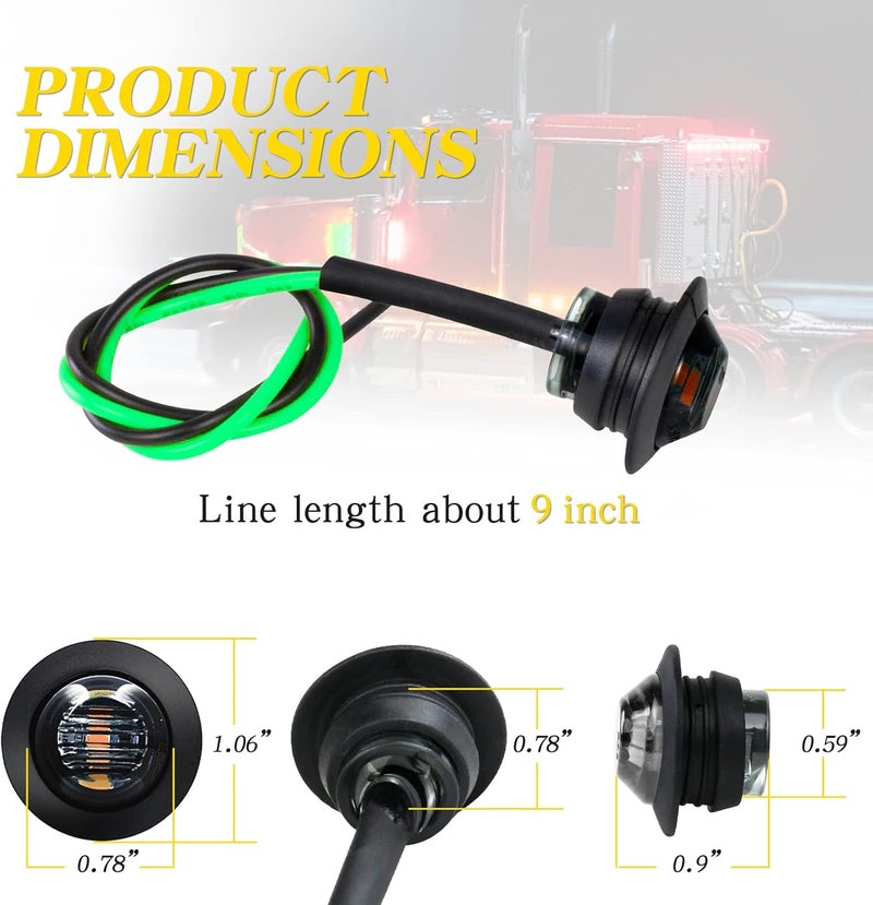 KEING 10 Pack Sealed Waterproof Mini Round 3/4 Inch Green LED Marker Lights Signal Light 12V for Trailer Truck Bus Pickup Van ATV RV Lorry Caravan, 5 Years Warranty (Smoked Lens) - Image 4